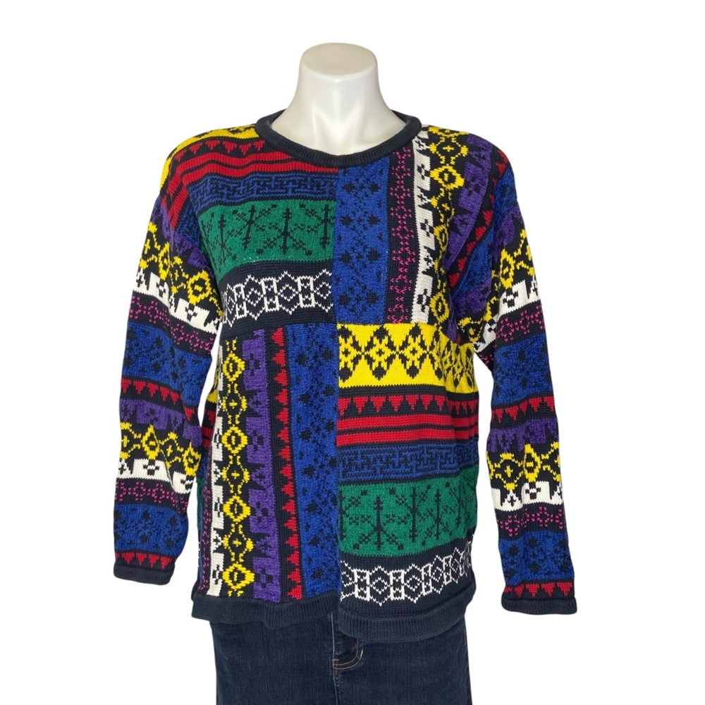 ESPRIT Vintage Colorblock Sweater Multicolor Crewneck Long Sleeve Medium